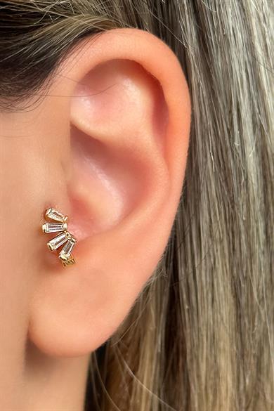 Altın Renk Taş Detaylı Çelik Halka Tragus/Kıkırdak Küpe/Piercing (Tek)