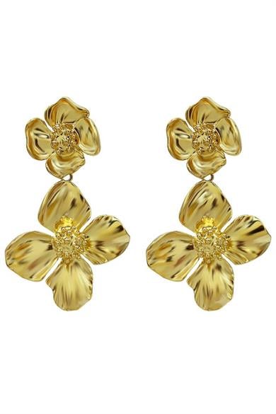 Altın Renk Çiçek Figürlü Çelik Küpe (Çift)