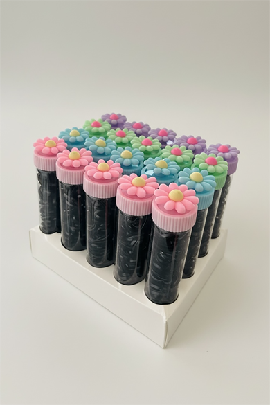 20li Çiçek Figürlü Siyah Renk Perma Lastik Toka Set