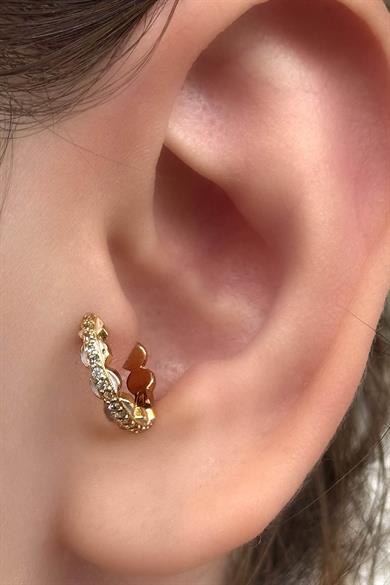 Altın Renk Taş Detaylı Halka Tragus/Kıkırdak Küpe/Piercing (Tek)