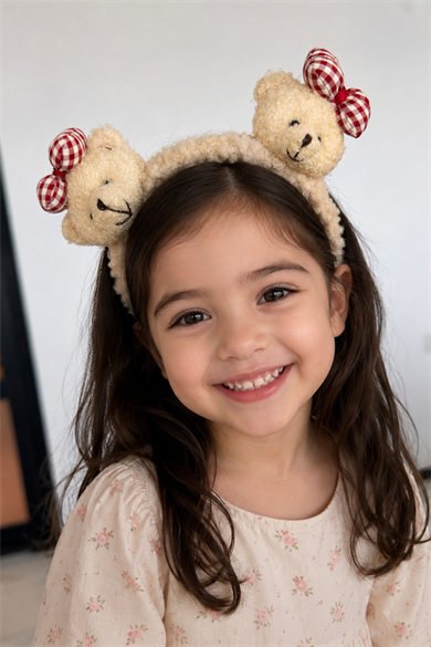 Krem Renk Ayıcık Figürlü Peluş Taç