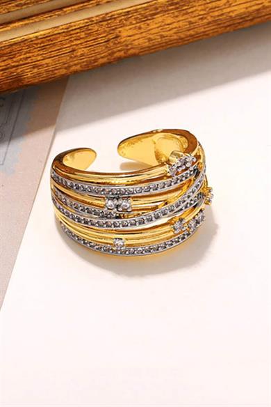 Altın Ve Gümüş Renk Taş Detaylı 14K Altın Kaplama TX Ear Cuff (Tek)