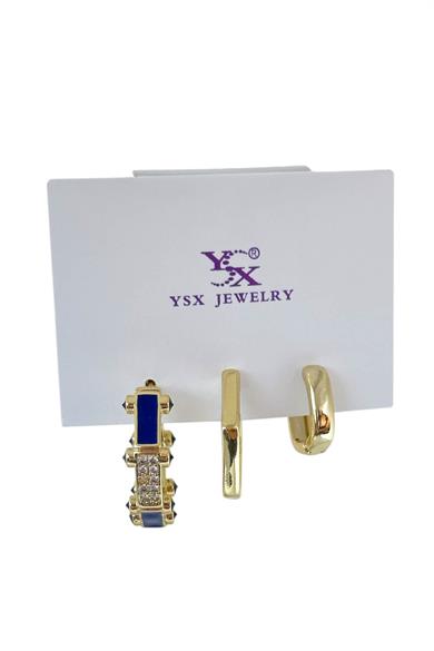 Altın Renk Taş Detaylı 3lü YSX Küpe Set