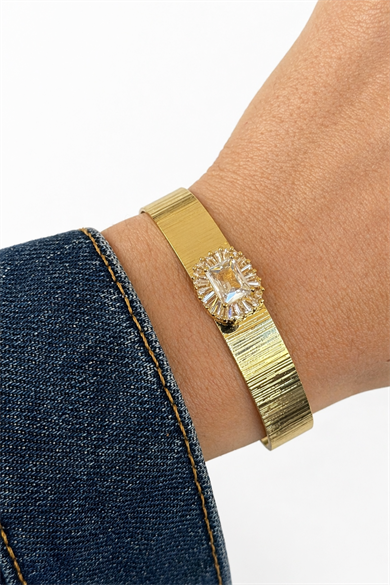 Altın Renk Taşlı Kelepçe Bileklik