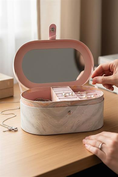 Pembe Renk Ayna Detaylı Takı Organizeri