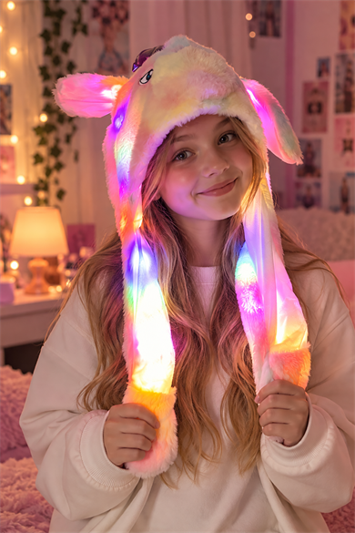 Karışık Renk Unicorn Figürlü Işıklı Kulakları Oynayan Peluş Şapka
