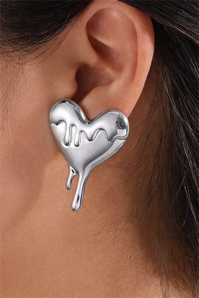 Gümüş Renk Kalp Figürlü Çelik Küpe (Çift)