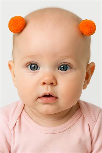 2li Turuncu Renk Ponponlu Saçsız Bebek Tokası