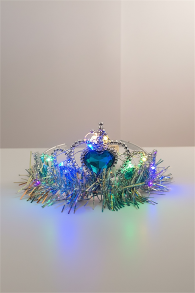 Mavi Renk Kalp Figürlü Işıklı Prenses Çocuk Taç