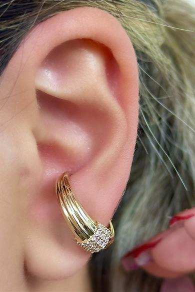 Altın Renk Taş Detaylı 14K Altın Kaplama TX Ear Cuff (Tek)