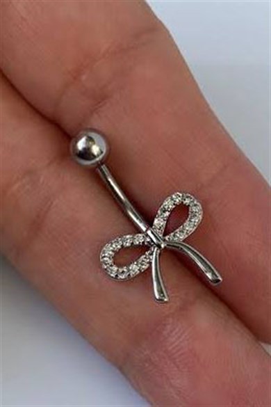 Gümüş Renk Kurdele Figürlü Cerrahi Çelik Göbek Piercing