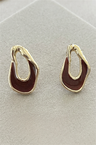 Altın Renk Açık Kahve Renk Taş Detaylı Küpe (Çift)