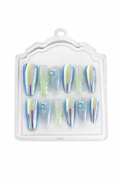 12li Karışık Renk Jel Görünümlü Takma Tırnak (Yapıştırıcılı)
