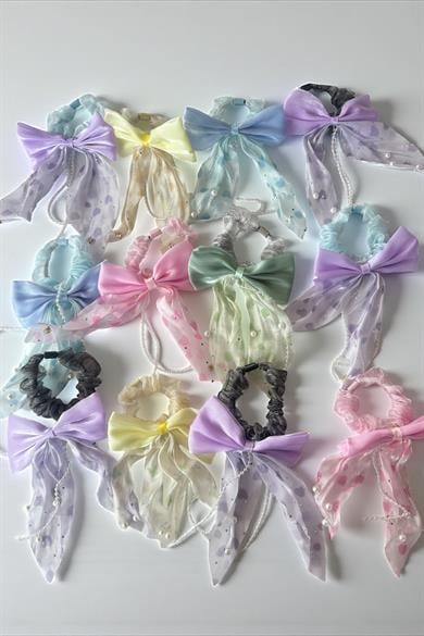 12li Karışık Renk Kurdele Figürlü Lastik Toka Set