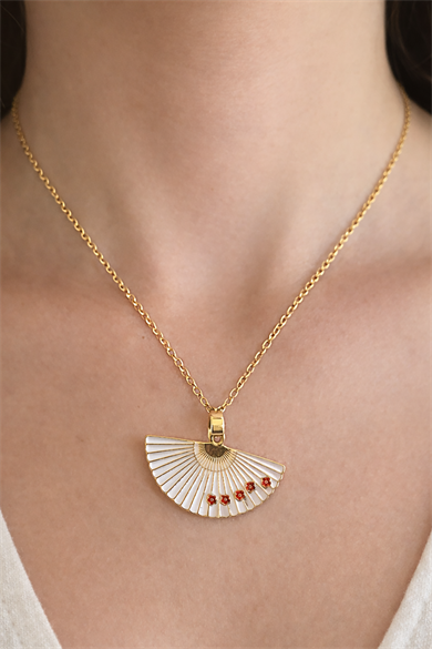 Altın Renk Beyaz Yelpaze Figürlü Çelik Kolye