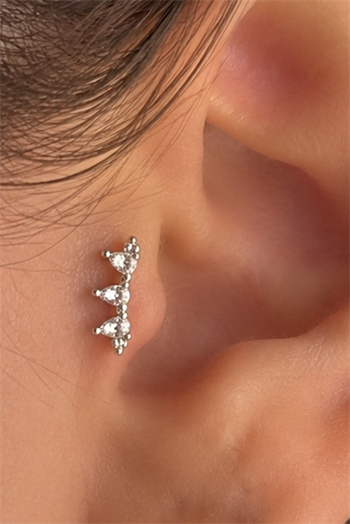 Gümüş Renk Taşlı Cerrahi Çelik Tragus/Kıkırdak Küpe/Piercing (Tek)