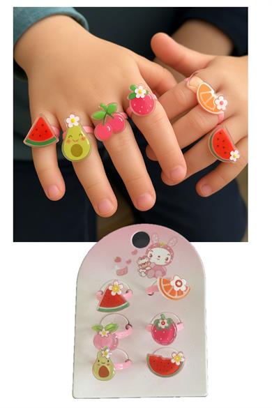 6lı Pembe Renk Karışık Figürlü Çocuk Yüzük Set