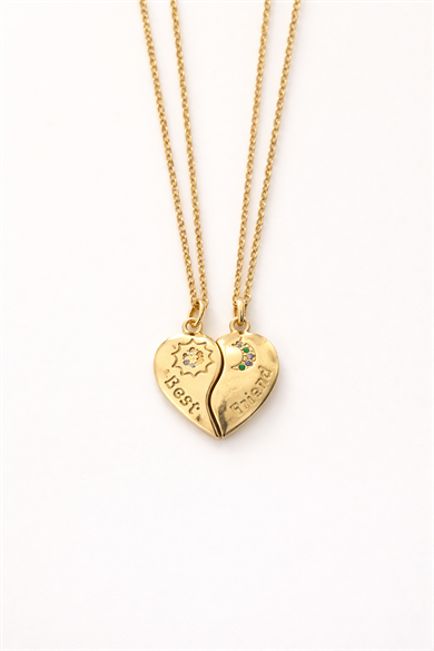 Altın Renk Kalp Figürlü Çelik Best Friend Kolye