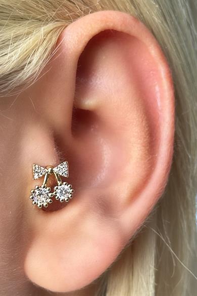  Altın Renk Kiraz Figürlü Çelik Tragus/Kıkırdak Küpe/Piercing (Tek)  Adres Oluştur 