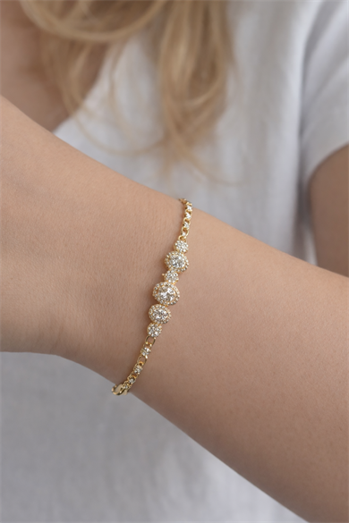 Altın Renk Taş Detaylı Çelik Xupıng VİP Bileklik