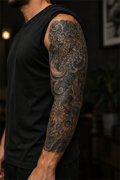 Çiçekli Ve Kuşlu Sonradan Kararan Yarı Kalıcı Geçici Dövme Tattoo