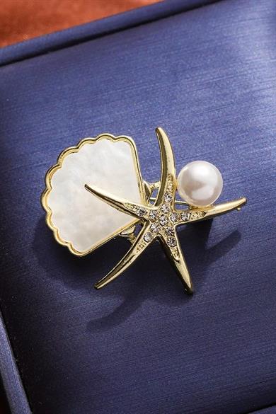 Deniz Yıldızı Figürlü Taşlı Broş