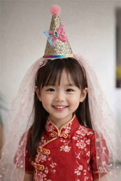 Pembe Renk Şapka Figürlü Tül Detaylı Çocuk Taç