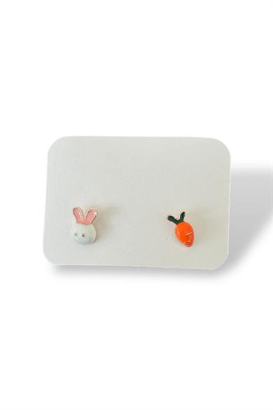 Karışık Renk Havuç Ve Tavşan Figürlü Çocuk Küpe (Çift)