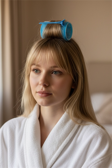 Mavi Renk Pens Ve Cırtlı/ Yapışkanlı Saç Bigudisi /Orta Boy