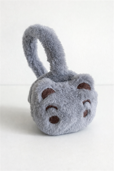 Gri Renk Ayıcık Figürlü Peluş Kulaklık