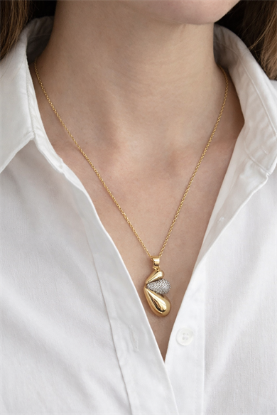 Altın Renk Taş Detaylı Çelik Kolye