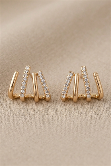 Altın Renk Taş Detaylı Küpe (Çift)