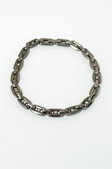 Gümüş Renk Zincir Detaylı Çelik Erkek Bileklik