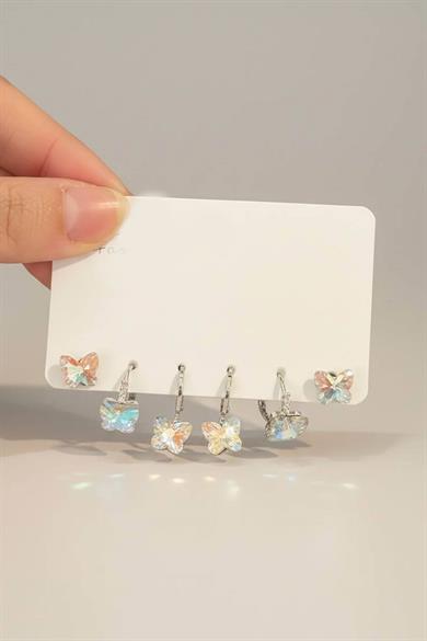 Gümüş Renk 6lı Taş Detaylı Set Küpe