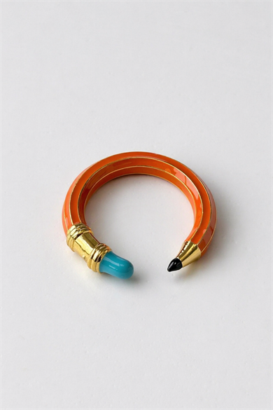 Altın Ve Turuncu Renk Kalem Figürlü Ayarlanabilir Yüzük