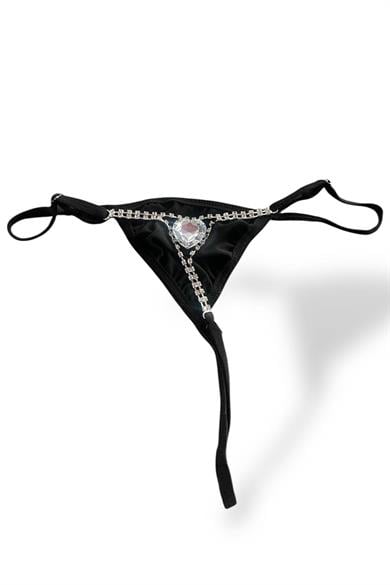 Siyah Renk Taş Detaylı Tanga