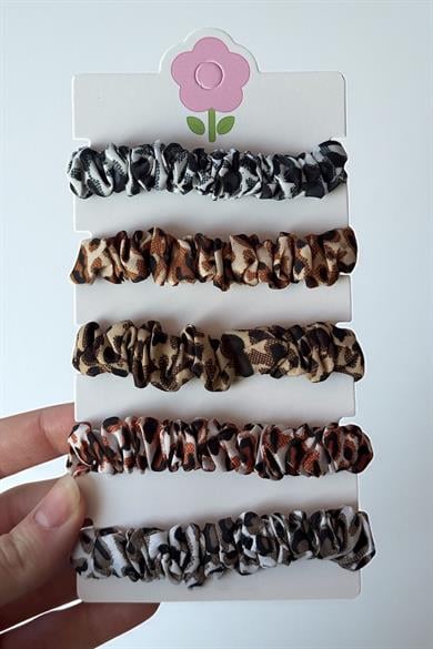 5li Karışık Renk Leopar Desenli Lastik Toka Set