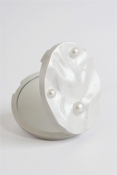 Beyaz Renk İnci Detaylı Cep Aynası