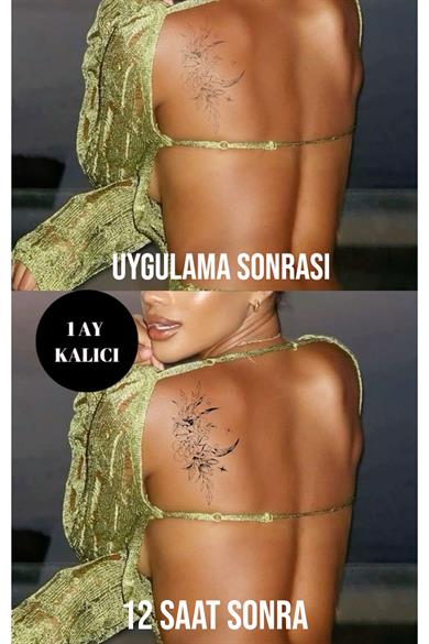 Çiçek Ve Ay Figürlü 12 Saat Sonra Kararan Geçici Dövme Tattoo