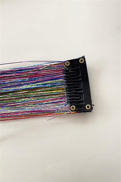 Çok Renkli Simli Yan Çıtçıtlı Postiş Hair Tinsel Shiny Hair (50 Cm)