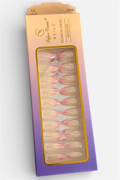 24lü Krem Ve Pembe Renk Takma Tırnak (Yapıştırıcılı)