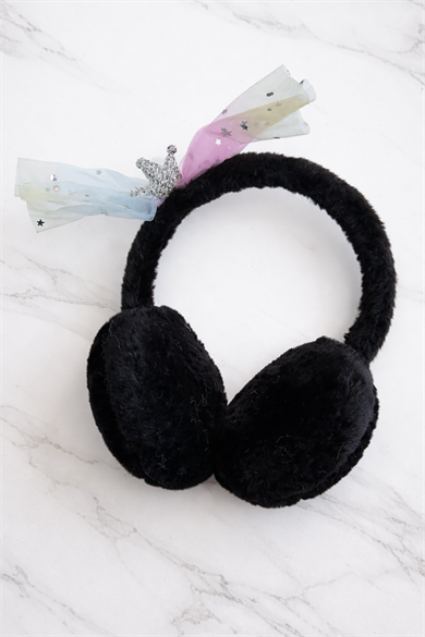Siyah Renk Kurdele Figürlü Peluş Kulaklık