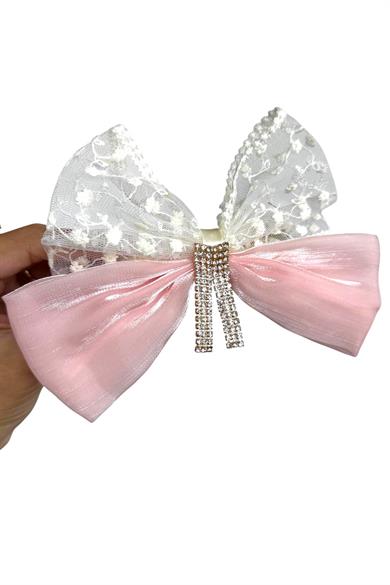 Pembe Renk Kurdele Figürlü Taş Detaylı Otomat Toka