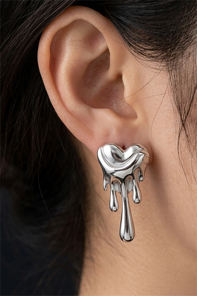 Gümüş Renk Kalp Figürlü Çelik Küpe (Çift)