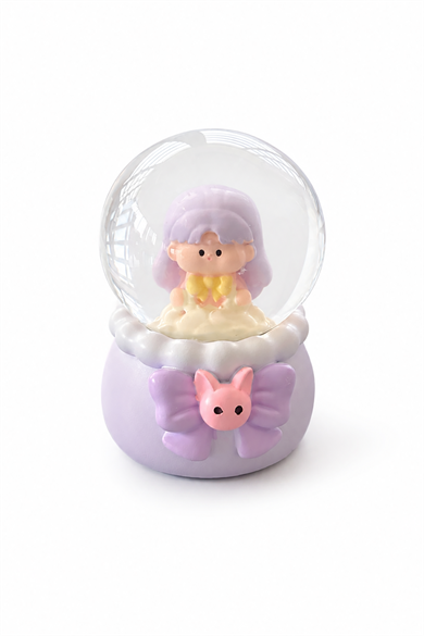 Mor Renk Kız Figürlü Işıklı Mini Küre