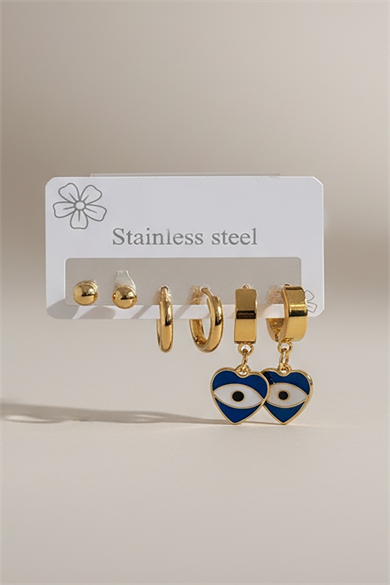 Altın  Renk 6lı Karışık Figürlü Çelik Küpe Set