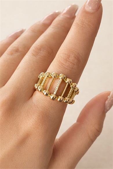 Altın Renk Taş Detaylı Ayarlanabilir Yüzük