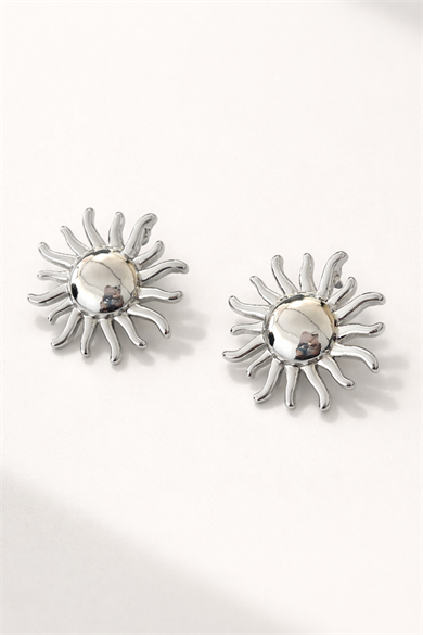 Gümüş Renk Güneş Figürlü Küpe (Çift)