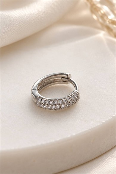 Gümüş Renk Taşlı Cerrahi Çelik Halka Tragus/Kıkırdak Küpe/Piercing (Tek)