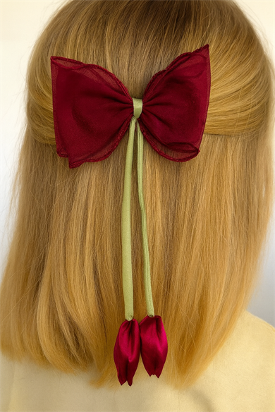 Bordo Renk Lale Figürlü Otomat Toka